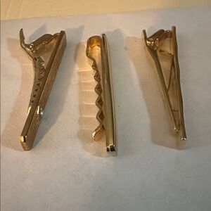 3 Elegant Gold Tie Bars Vertical Ribbed-Striped Design. Classic, Vintage, Clean.